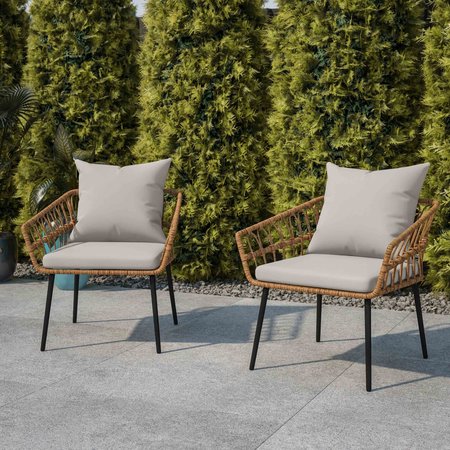 Flash Furniture Natural/Gray PE Rattan Wicker Patio Chairs, 2PK SB-1960-CH-GY-GG